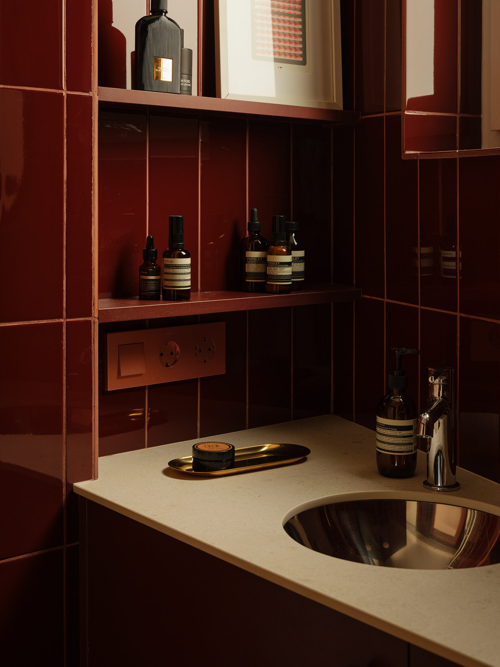 Viladomat Apartment in Barcelona by Colombo Architecture - bathroom vanity with stainless steel washbasin