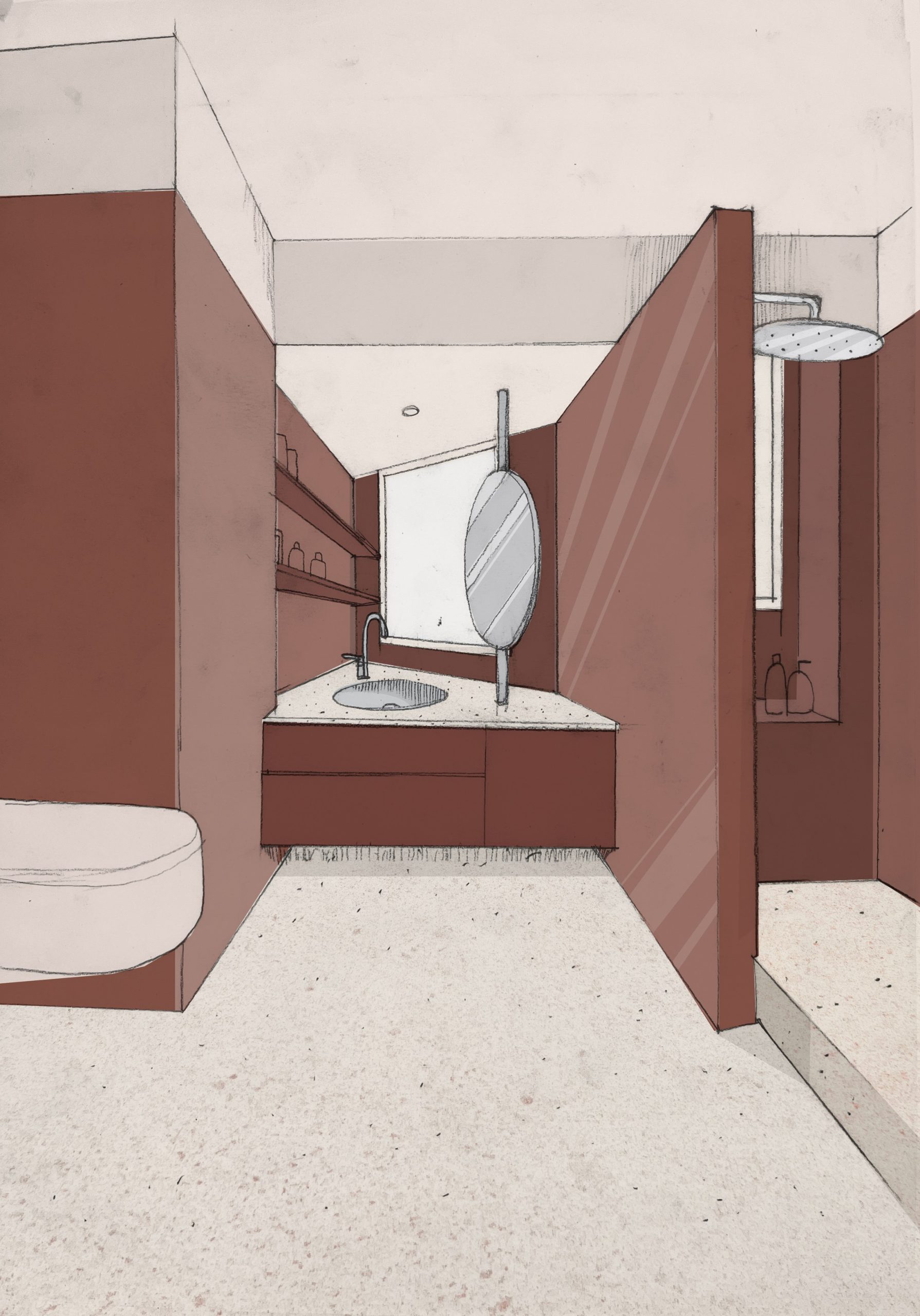 Viladomat Apartment in Barcelona by Colombo Architecture - perspective drawing of the bathroom
